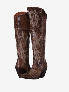 Dan Post Knee-high Brown Embroidered Western Boots